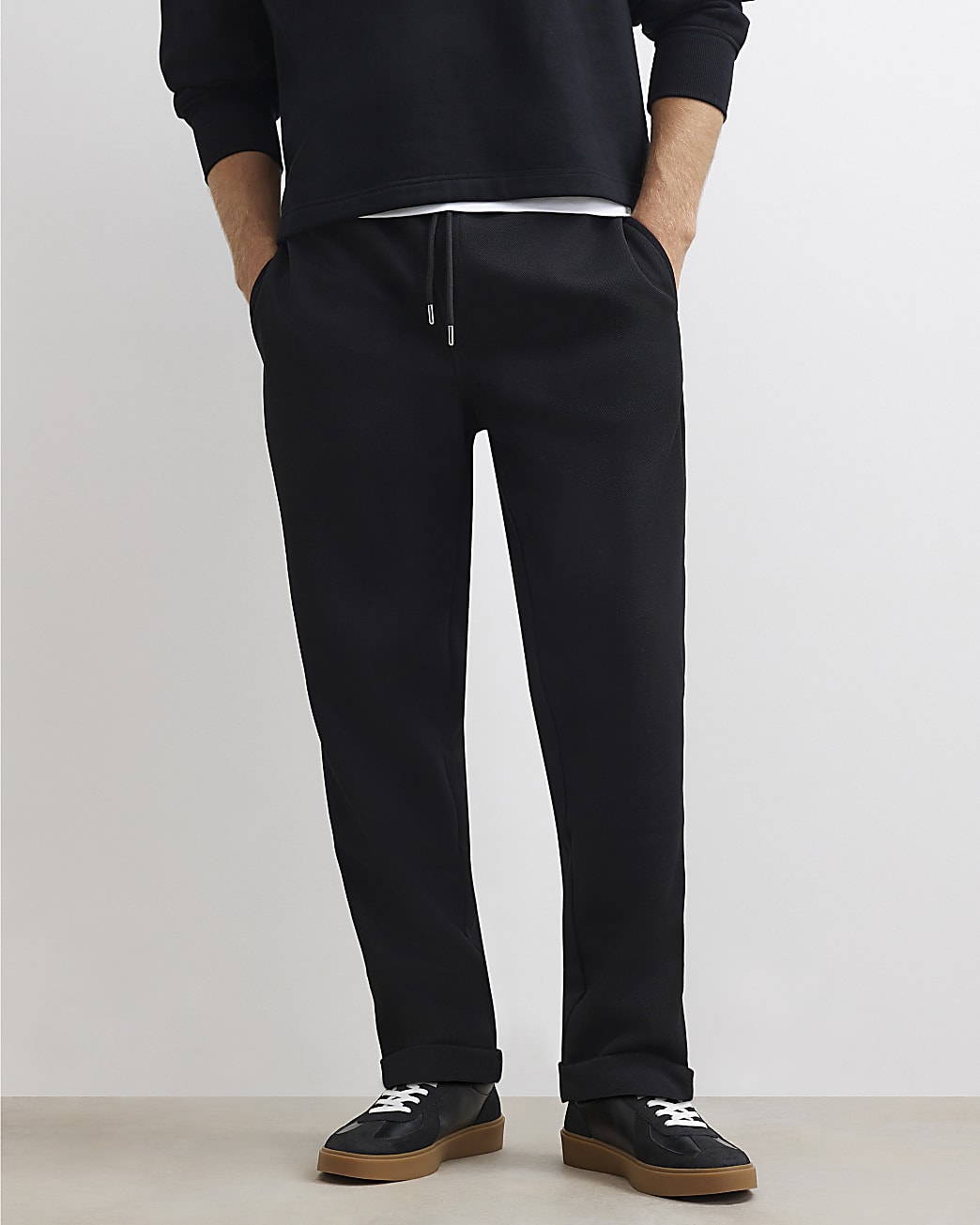 Slim Fit Turn Up Hem Joggers in Black - Image 4 Slim Fit Turn Up Hem Joggers in Black