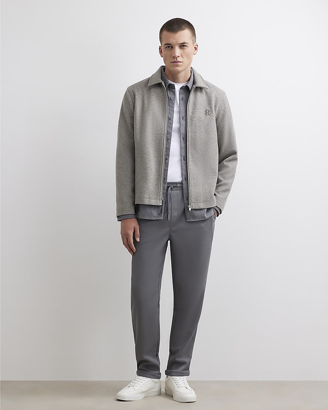 Slim Fit Turn Up Hem Joggers in Grey - Image 2 Slim Fit Turn Up Hem Joggers in Grey