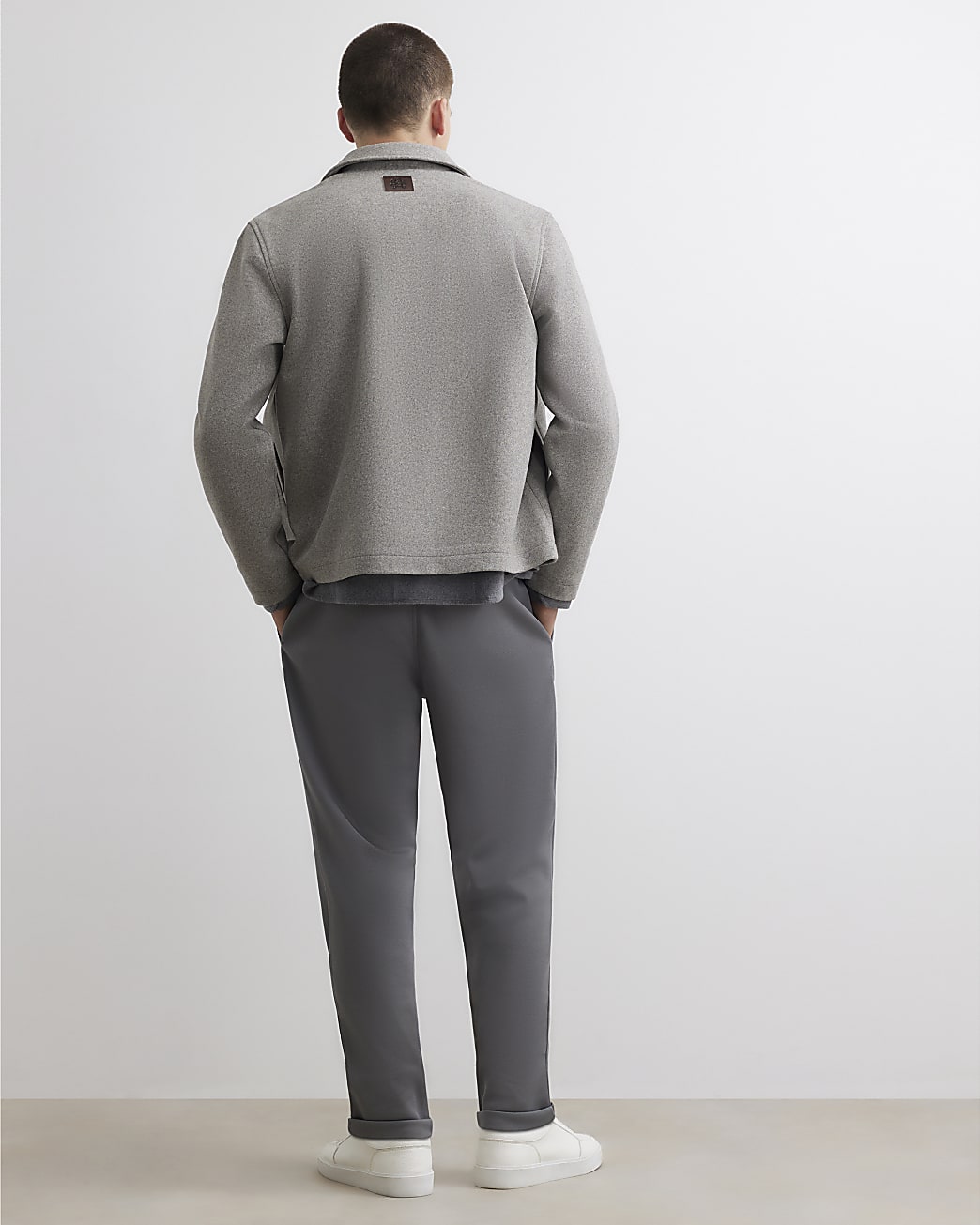 Slim Fit Turn Up Hem Joggers in Grey - Image 3 Slim Fit Turn Up Hem Joggers in Grey