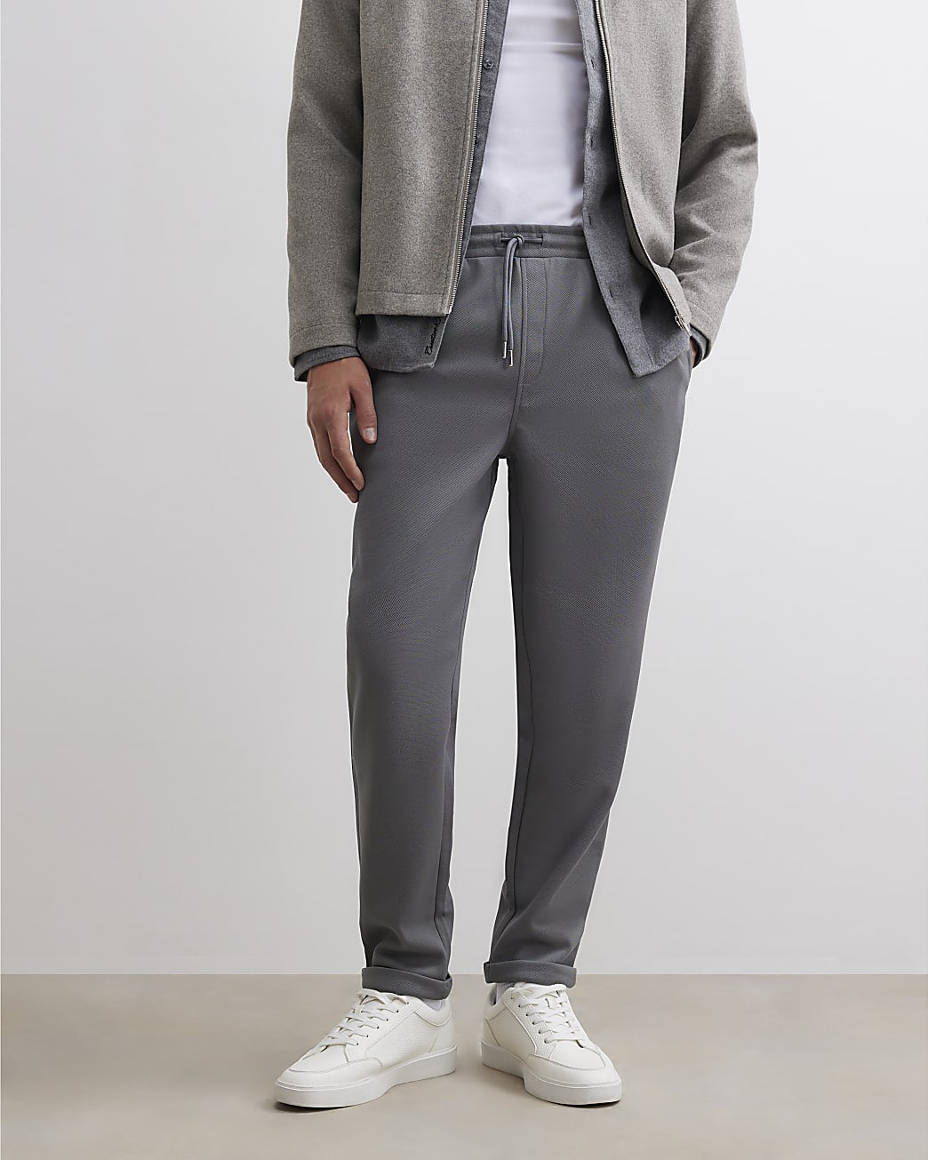 Slim Fit Turn Up Hem Joggers in Grey - Image 4 Slim Fit Turn Up Hem Joggers in Grey