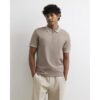 Slim Fit Zip Neck Waffle Polo Shirt in Beige