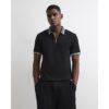 Slim Fit Zip Neck Waffle Polo Shirt in Black