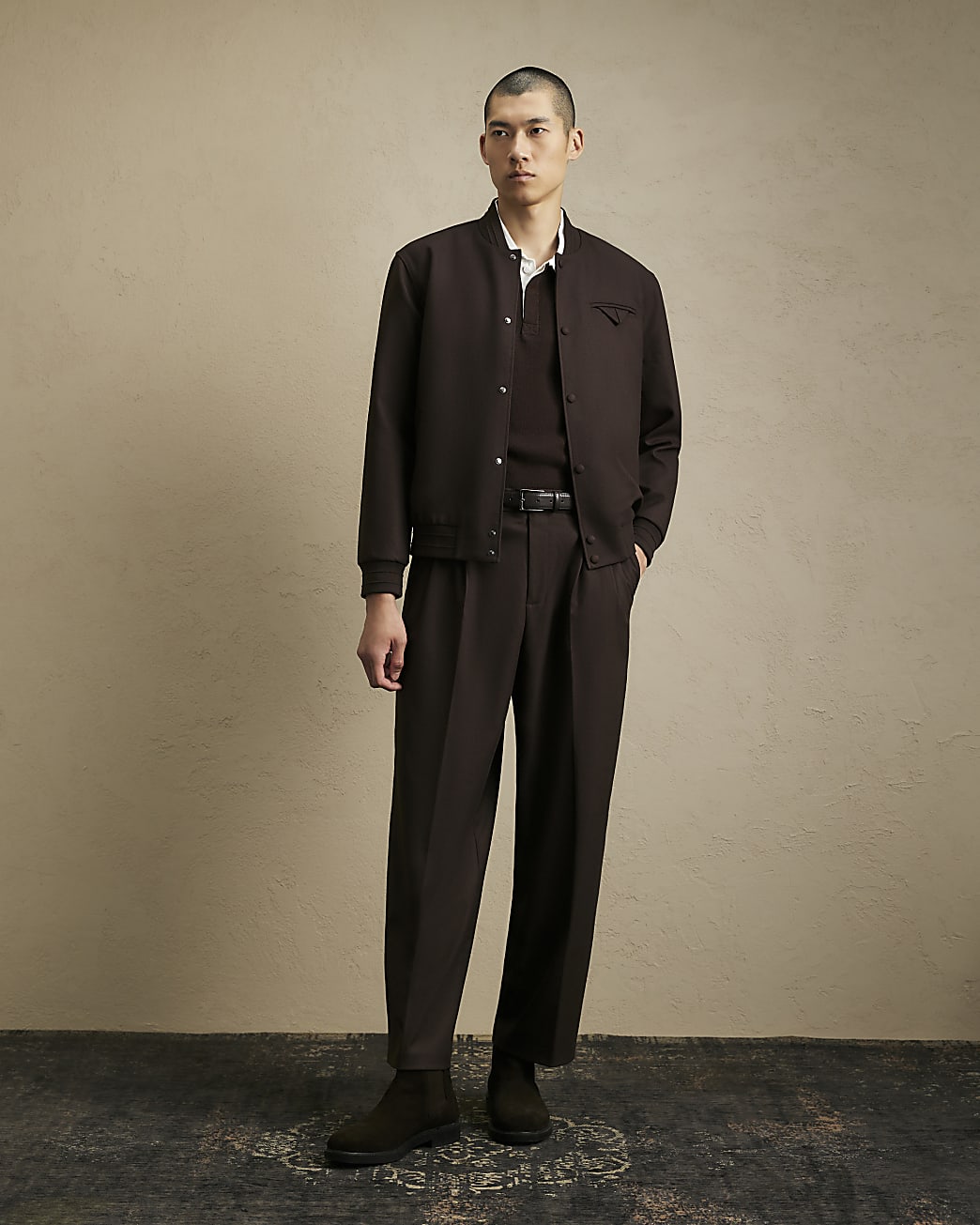 Smart Twill Bomber Jacket in Brown - Image 4 Smart Twill Bomber Jacket in Brown