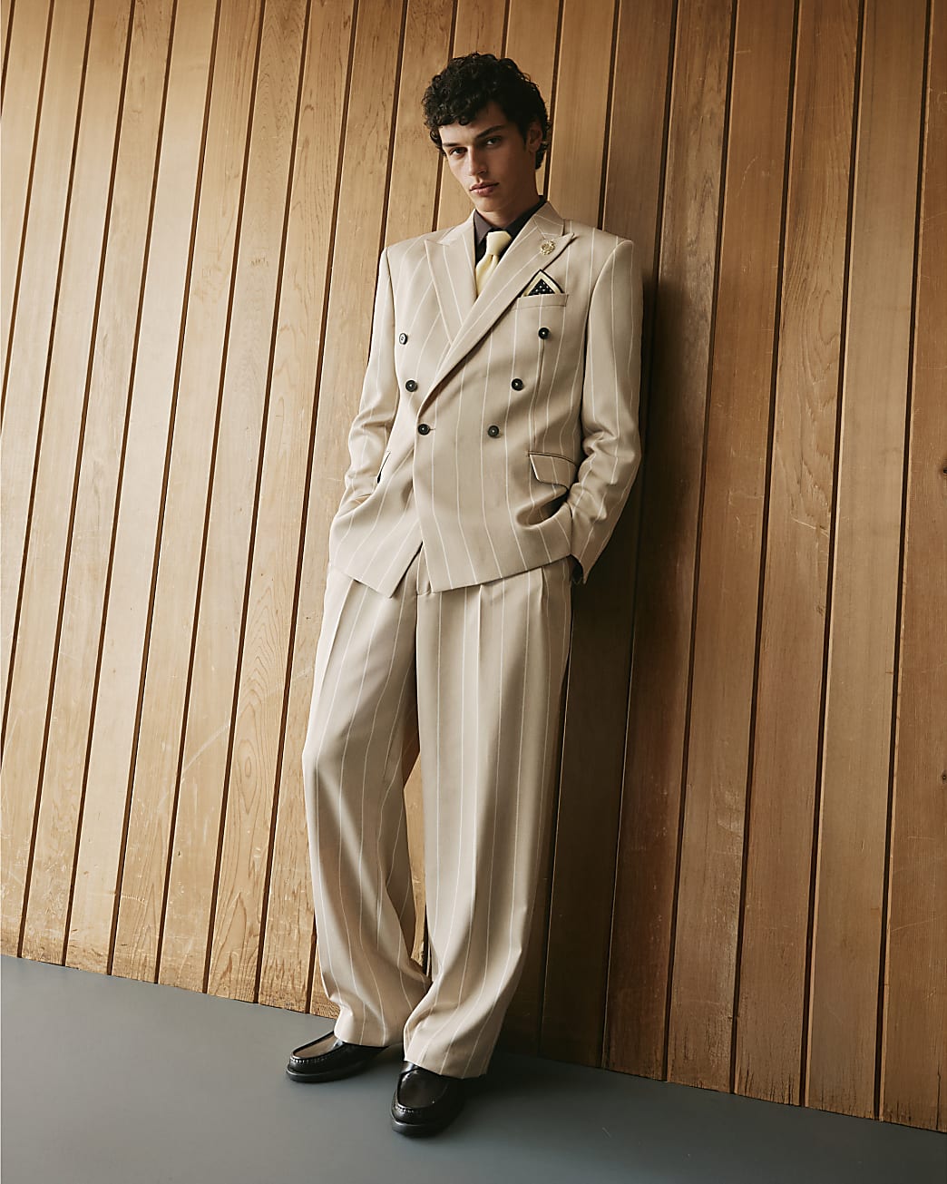 Twisted Tailor Pinstripe Trousers in Beige - Image 2 Twisted Tailor Pinstripe Trousers in Beige