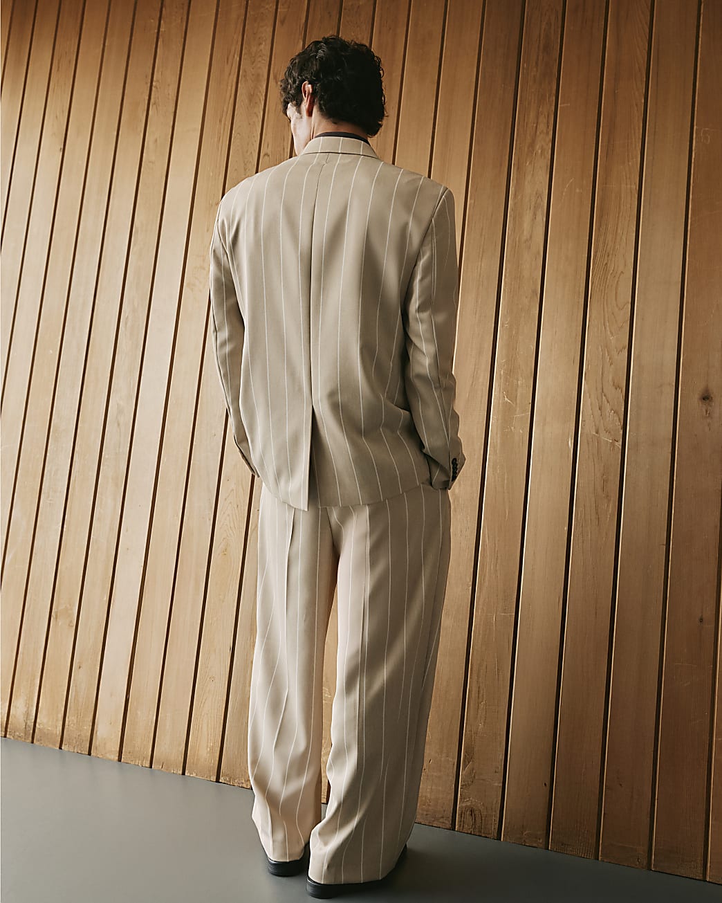 Twisted Tailor Pinstripe Trousers in Beige - Image 3 Twisted Tailor Pinstripe Trousers in Beige