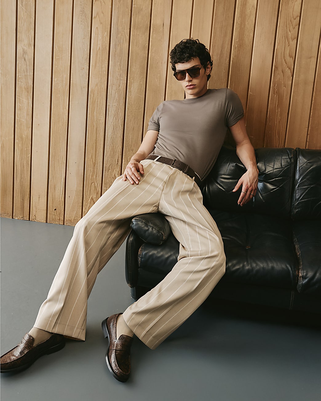 Twisted Tailor Pinstripe Trousers in Beige - Image 4 Twisted Tailor Pinstripe Trousers in Beige