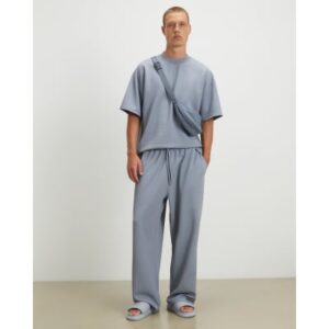 Waffle Textured Wide Leg Joggers in Blue