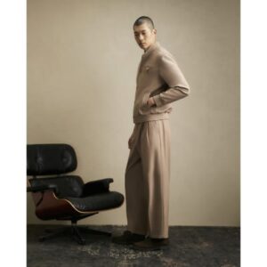 Wide Fit Twill Trousers in Beige