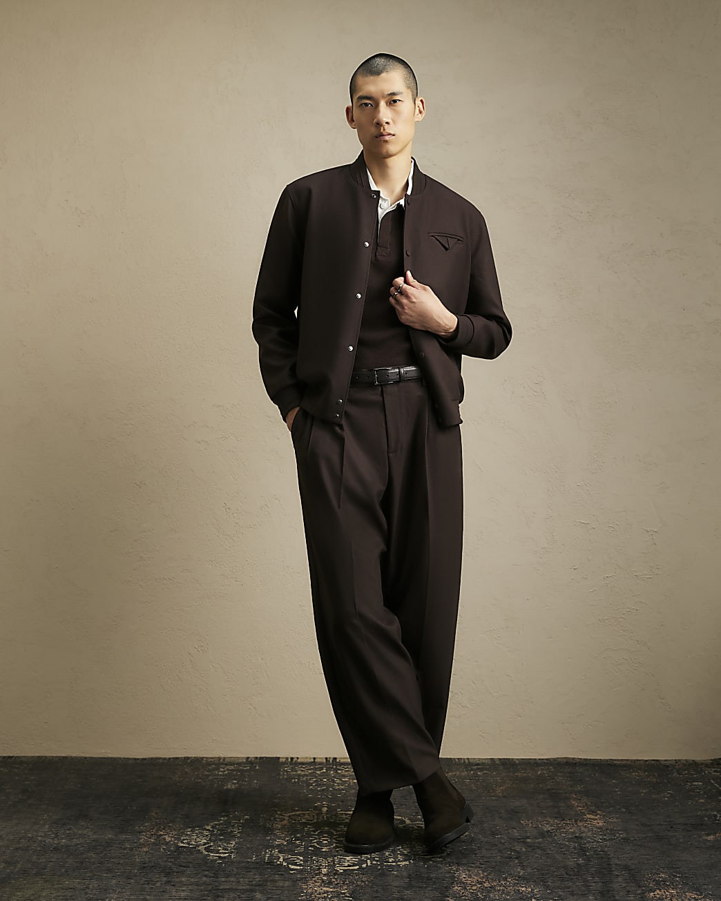 Wide Fit Twill Trousers in Brown - Image 2 Wide Fit Twill Trousers in Brown