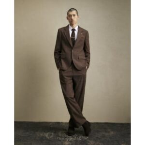 Wide Leg Check Suit Trousers in Brown