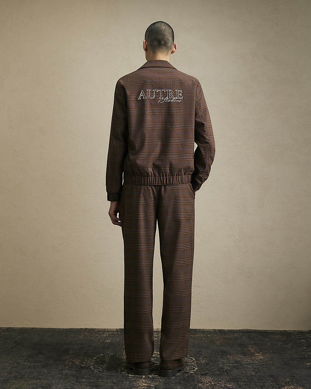 Wide Leg Check Suit Trousers in Brown - Image 3 Wide Leg Check Suit Trousers in Brown