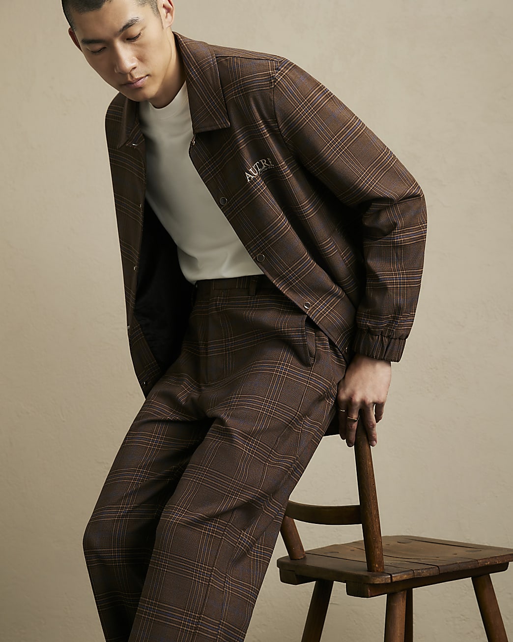 Wide Leg Check Suit Trousers in Brown - Image 4 Wide Leg Check Suit Trousers in Brown