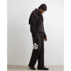 Wide Leg Cosy Monogram Joggers in Brown