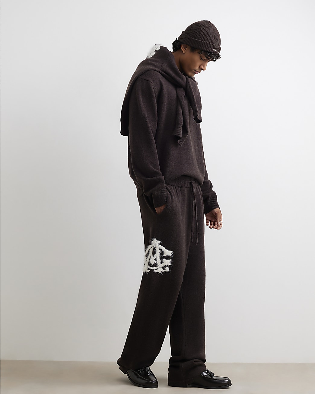 Wide Leg Cosy Monogram Joggers in Brown - Image 2 Wide Leg Cosy Monogram Joggers in Brown