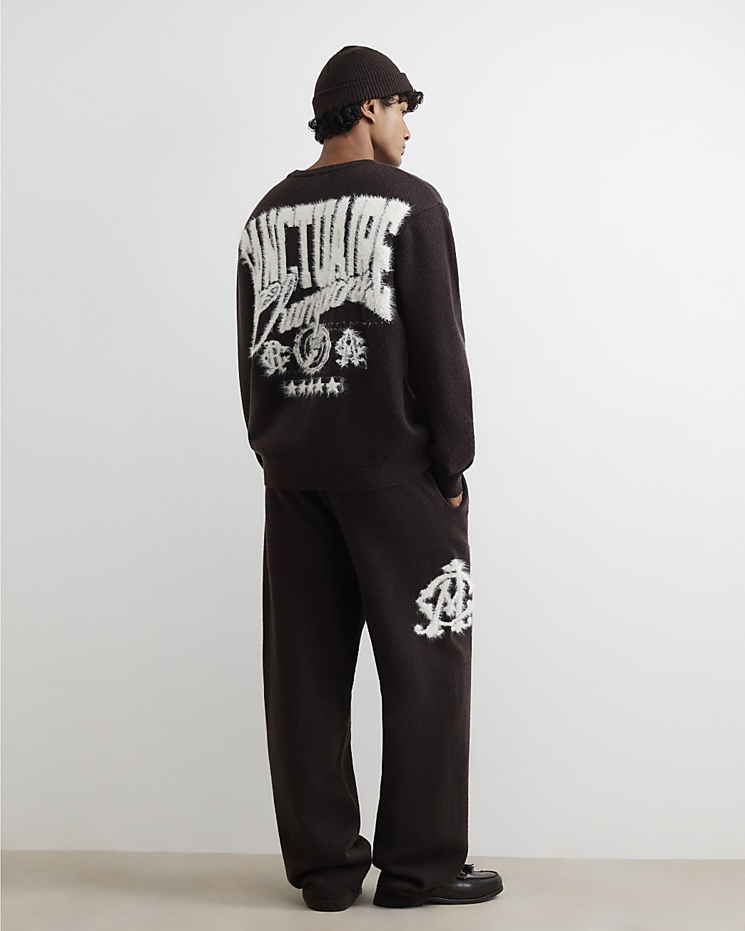 Wide Leg Cosy Monogram Joggers in Brown - Image 3 Wide Leg Cosy Monogram Joggers in Brown