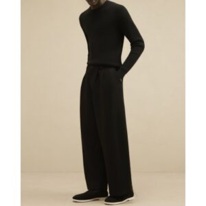 Wide Leg Fixed Waist Joggers in Black