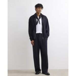 Wide Leg Pinstripe Joggers in Black