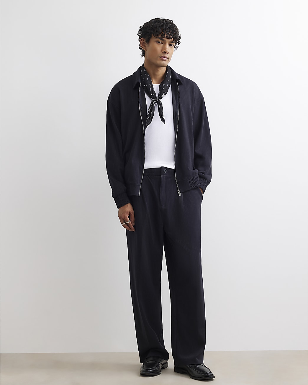 Wide Leg Pinstripe Joggers in Black - Image 2 Wide Leg Pinstripe Joggers in Black