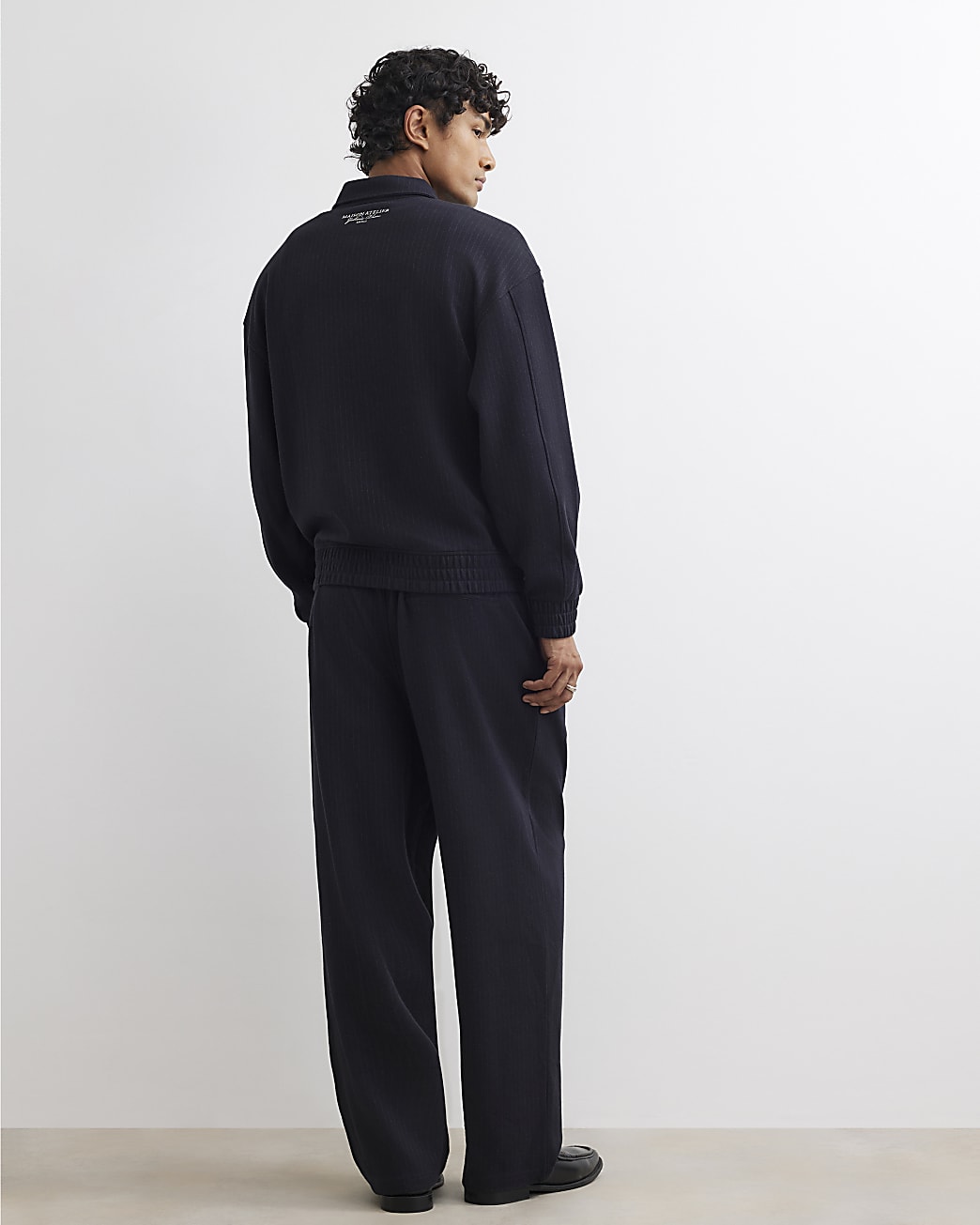 Wide Leg Pinstripe Joggers in Black - Image 3 Wide Leg Pinstripe Joggers in Black
