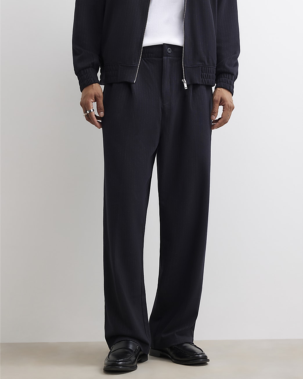 Wide Leg Pinstripe Joggers in Black - Image 4 Wide Leg Pinstripe Joggers in Black