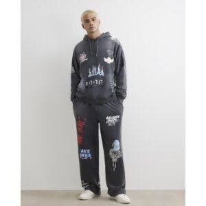 Wide Leg Scribble Joggers in Black