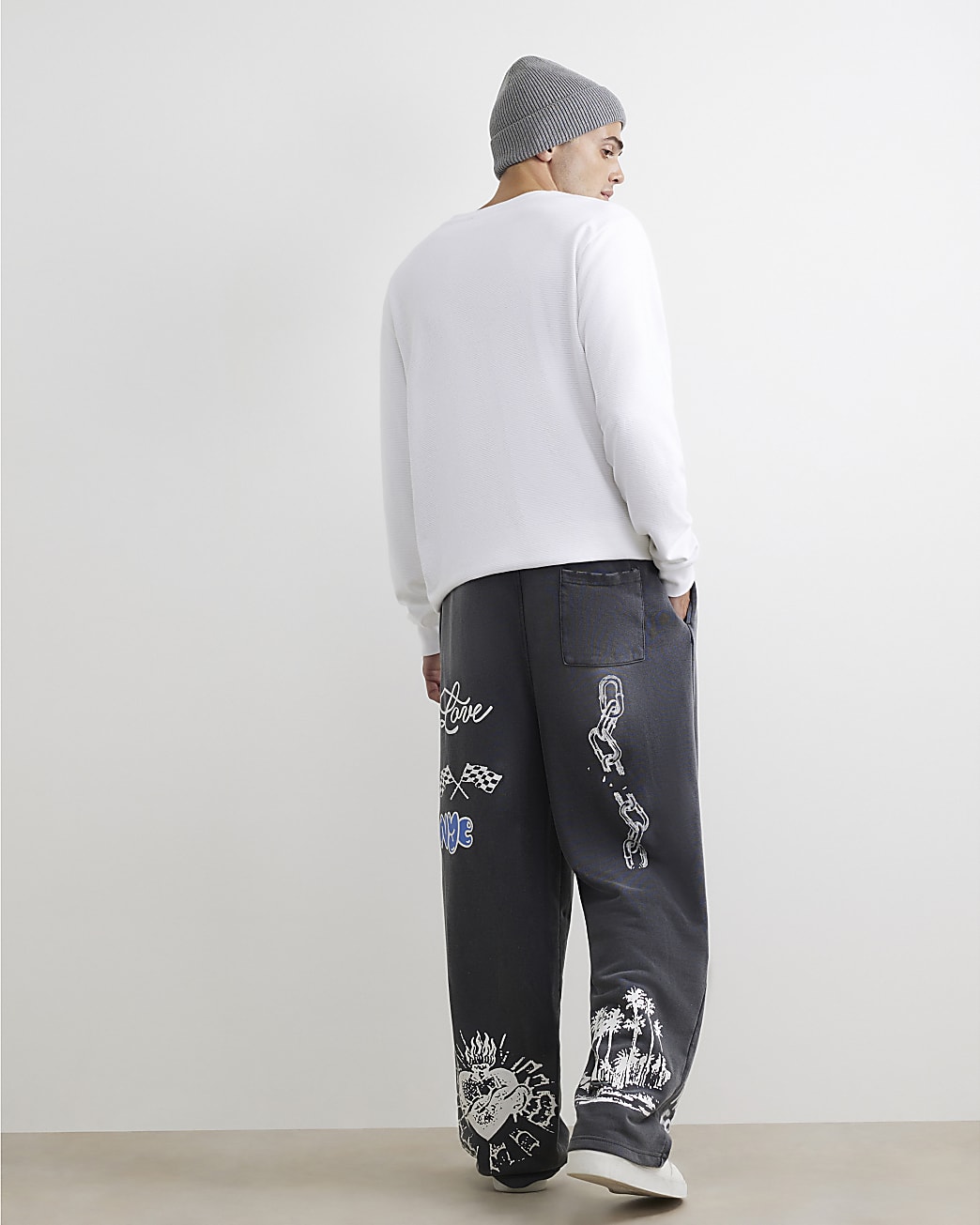 Wide Leg Scribble Joggers in Black - Image 3 Wide Leg Scribble Joggers in Black