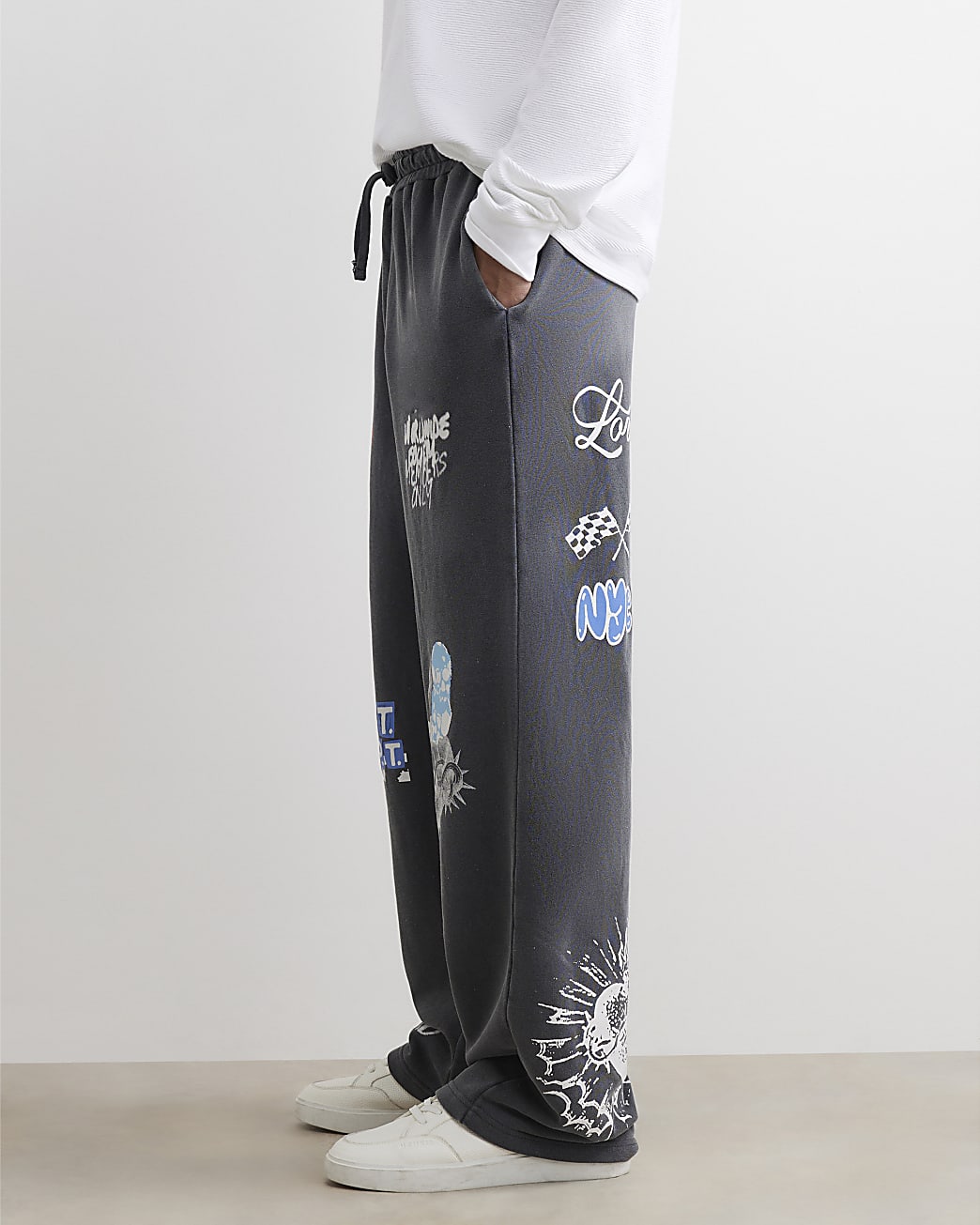 Wide Leg Scribble Joggers in Black - Image 4 Wide Leg Scribble Joggers in Black