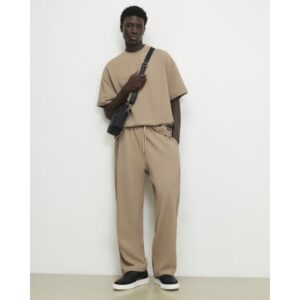 Wide Leg Waffle Textured Joggers in Beige