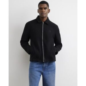 Zip Through Embroidered Ri Shacket in Black