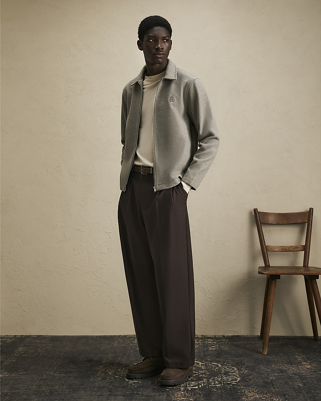 Zip Through Embroidered Shacket in Grey - Image 2 Zip Through Embroidered Shacket in Grey