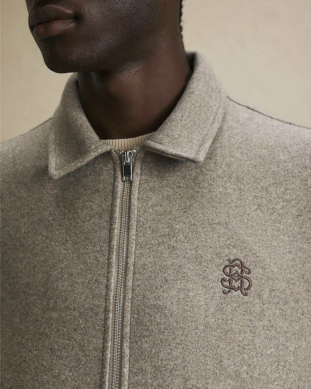 Zip Through Embroidered Shacket in Grey - Image 3 Zip Through Embroidered Shacket in Grey